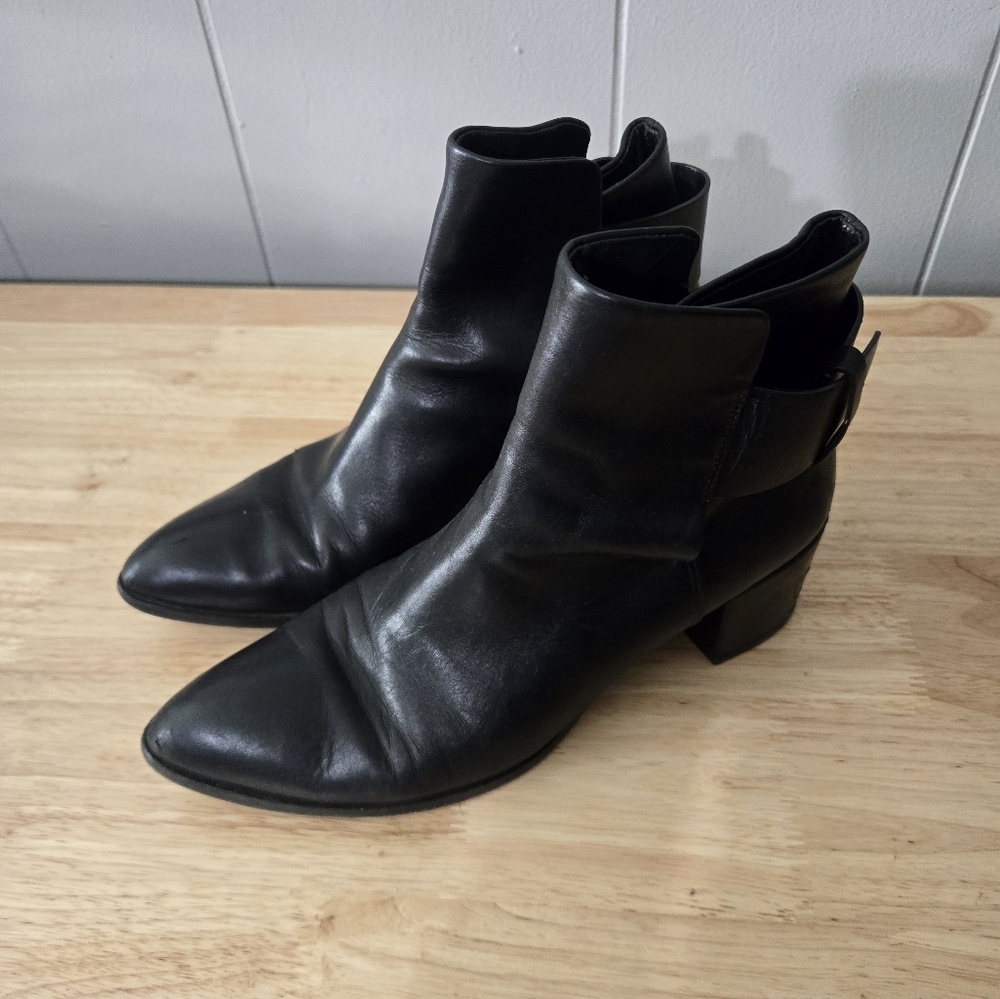Alexander Wang Anja Black Leather Boots Womens Sz 8.5 Block Heel Buckle Closure. - Picture 14 of 14